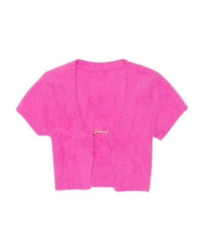 Jacquemus Logo-fastening Cropped Cardigan In Pink