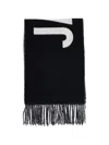 Jacquemus Black Bold White Lettering Twisted Fringe Scarf In Black