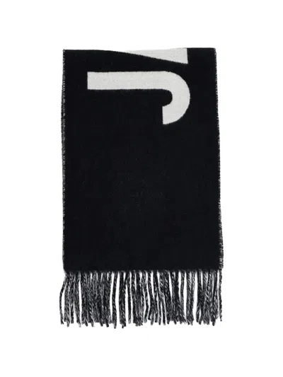 Jacquemus Black Bold White Lettering Twisted Fringe Scarf In Transparent
