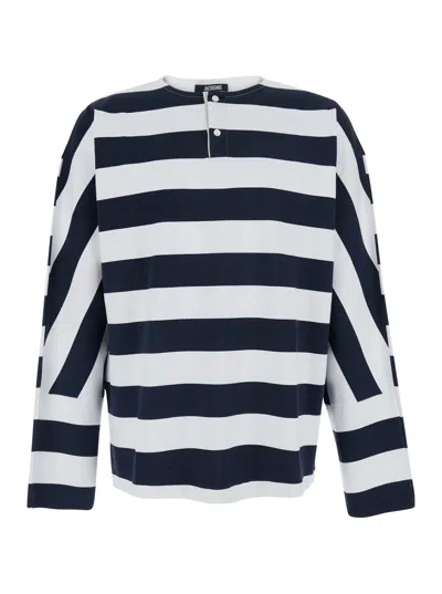 Jacquemus Logo Front Long Sleeve T-shirt In Cotton In Blue