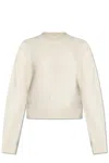 Jacquemus La Maille' White Sweater With Intarsia Logo In Wool In Beige