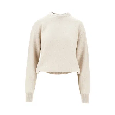 Jacquemus Logo Intarsia Merino Wool Sweater In Beige
