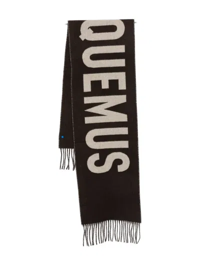 Jacquemus Logo-jacquard Fringed Scarf In Brown