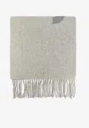 Jacquemus Logo Jacquard Fringed Wool Scarf In Gray