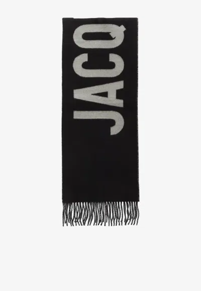 Jacquemus Logo Jacquard Wool Fringed Scarf In Black
