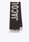 Jacquemus Logo Jacquard Wool Fringed Scarf In Black