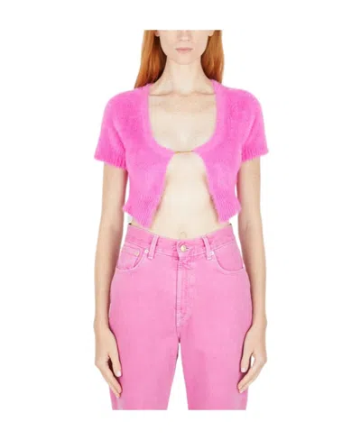Jacquemus Logo Knitted Cardigan In Pink