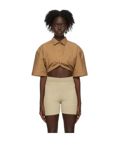 Jacquemus Logo Lapel Short-sleeved Shirt In Nude