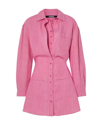 Jacquemus Logo Layered Shirt Dress In Pink
