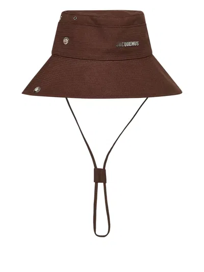 Jacquemus Logo-lettering Bucket Hat In Brown