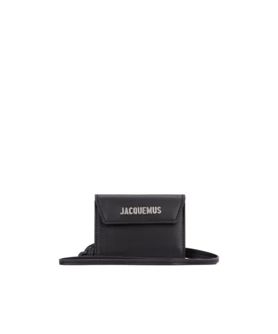Jacquemus Logo Lettering Neck Strapped Wallet In Black