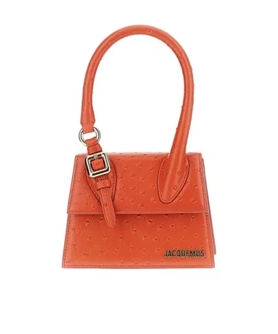 Jacquemus Logo Lettering Ostrich Effect Shoulder Bag In Orange