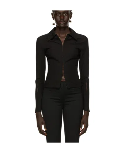 Jacquemus Logo Long-sleeved Shirt In Black