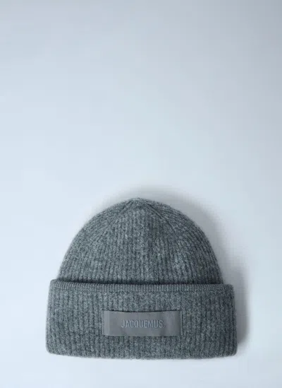 Jacquemus Logo Motif Beanie Hat In Dark Grey
