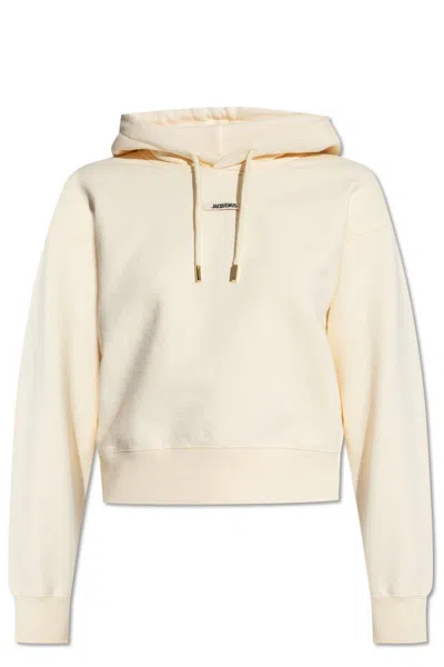 Jacquemus Logo Patch Drawstring Hoodie In Neutrals