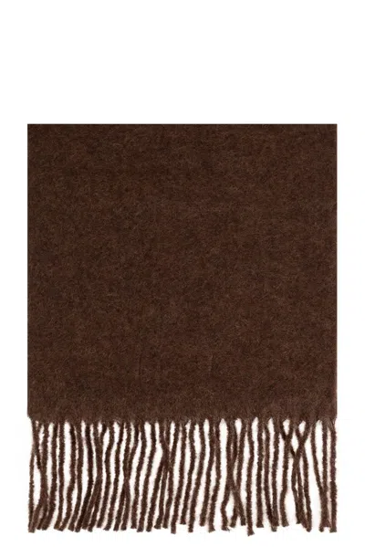 Jacquemus Logo Patch Fringed Scarf In Brown