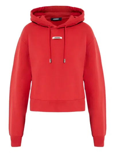 Jacquemus Cropped Hooded Drawstring Top In Red