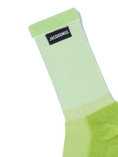 Jacquemus Logo-patch Ribbed Socks In Green