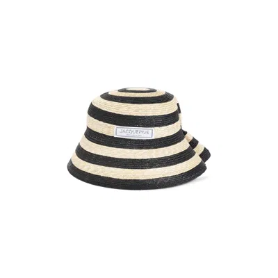 Jacquemus Vela Bucket Striped Raffia Hat In White