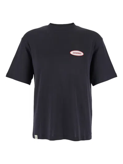 Jacquemus Le T-shirt Stazione Blu Crewneck T-shirt With Logo Patch On The Front In Cotton Jersey Man In Blue
