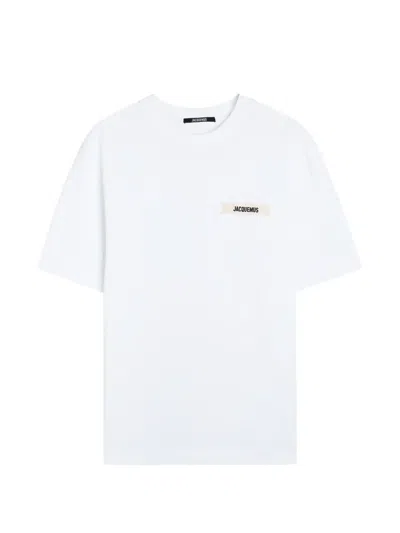 Jacquemus Le T-shirt Gros Grain White T-shirt With Logo Patch On The Front In Cotton Man