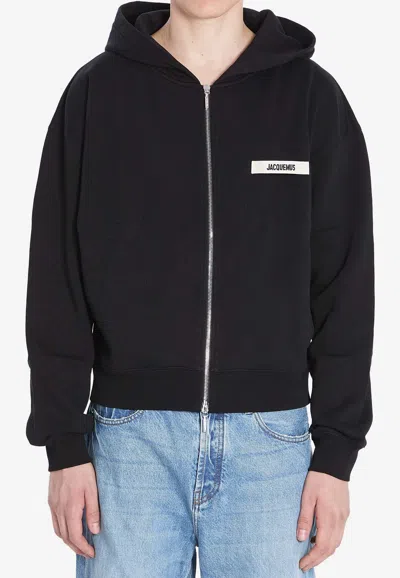 Jacquemus Le Hoodie Zip Gros Hooded Cotton Sweatshirt In Black