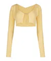 Jacquemus Logo Plaque Cropped Long Sleeve Top In Nude