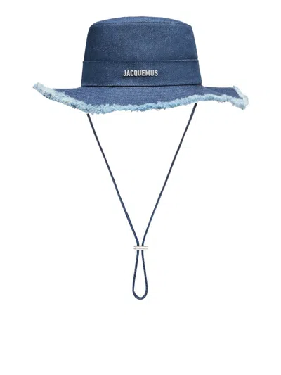 Jacquemus Logo Plaque Drawstring Bucket Hat In Blue