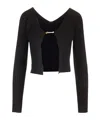 Jacquemus 'la Maille Pralu Longue' Black Ribbed Cardigan With Logo Charm Woman In Black
