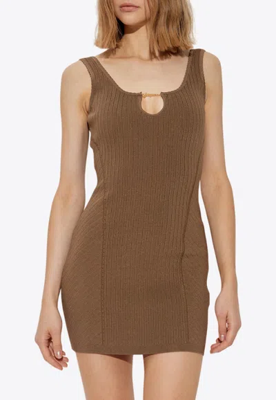 Jacquemus Womens Beige Sierra Ribbed-knit Mini Dress In Brown
