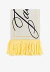 Jacquemus Logo Print Fringe Wool Scarf In White