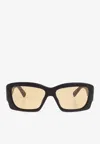 Jacquemus Logo Print Square Sunglasses In Yellow