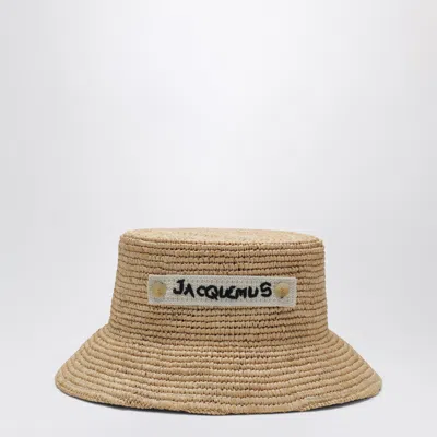 Jacquemus Logo Raffia Bucket Hat In Natural In Brown