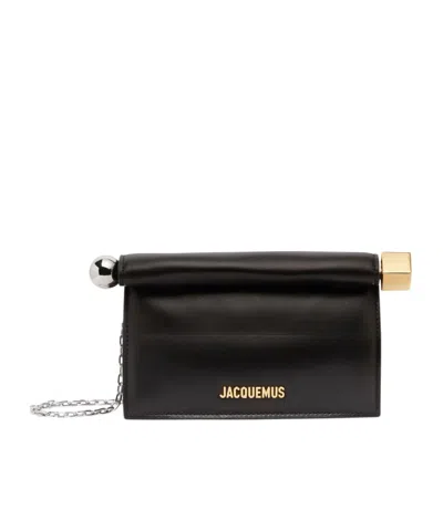 Jacquemus La Pochette Rond Carre Leather Clutch In Black