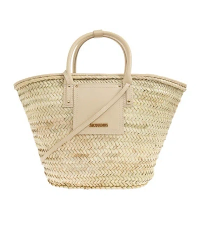 Jacquemus Soli Woven-raffia Leather-trim Tote Bag In Neutral