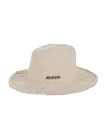 Pre-owned Jacquemus Logo Studded Canvas Baja Hat In Neutrals