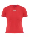 Jacquemus Crew Neck Short Sleeve Tops With Ribbed Detail In Red