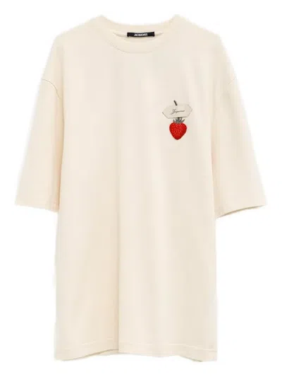 Jacquemus Logo-tape Strawberry-patch T-shirt In Neutral