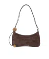 Jacquemus Le Bisou Perle Embellished Leather-trimmed Croc-effect Suede Shoulder Bag In Brown