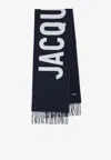 Jacquemus Logo Wool Fringed Scarf In Blue
