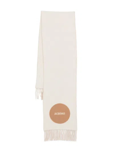 Jacquemus Logo Wool Scarf In Beige