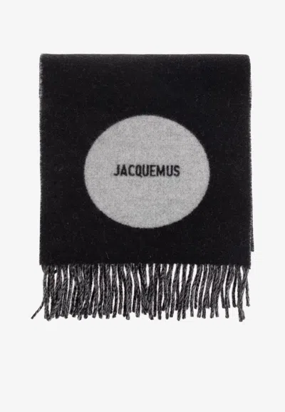 Jacquemus Logo Wool Scarf In Black