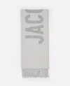Jacquemus Maxi Logo Wool Fringed Scarf In Gray