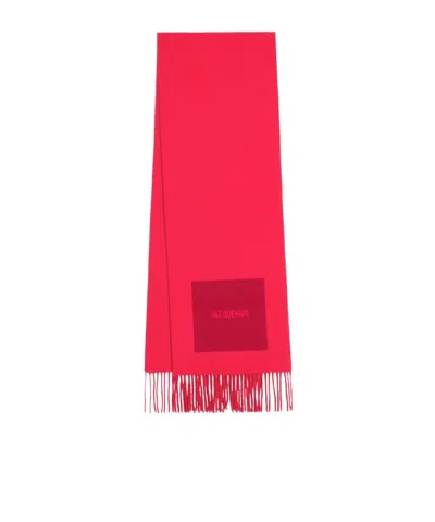 Jacquemus Logo Wool Scarf In Red