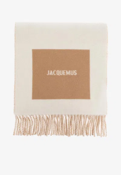 Jacquemus Logo Wool Scarf In White