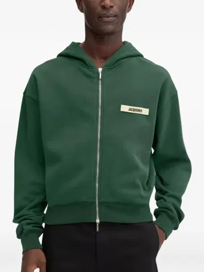 Jacquemus The Gros Grain Zipped Hoodie In Dark Green 2