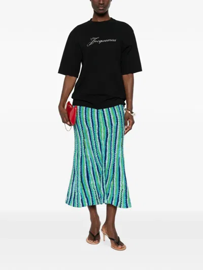 Jacquemus Cotton T-shirt With Contrasting Logo And Dropped Shoulders In Blue