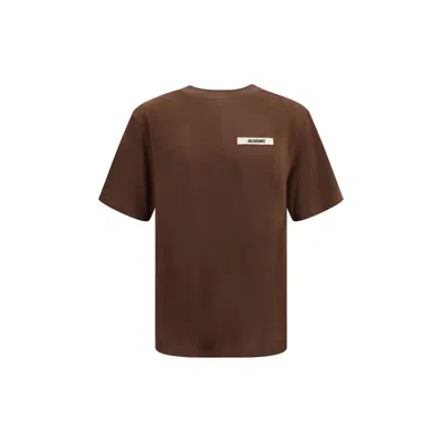 Jacquemus Le T-shirt Gros Grain Brown T-shirt With Logo Patch On The Front In Cotton Man