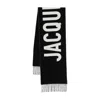 Jacquemus Black Bold White Lettering Twisted Fringe Scarf In Transparent