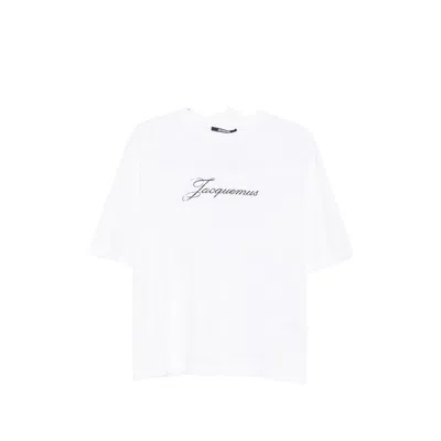 Jacquemus Logo-embroidered Cotton-hemp T-shirt In White